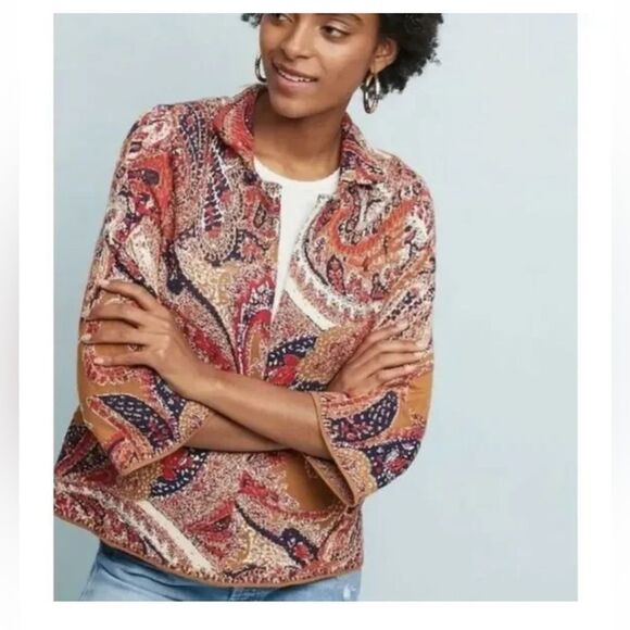 Moth Anthropologie Intarsia Paisley Boho Blazer Jacket Size Small - Picture 1 of 6